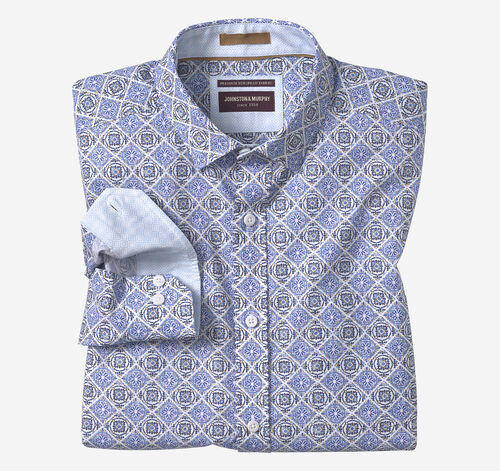 Printed Cotton Shirt - Blue Mosaic Tile