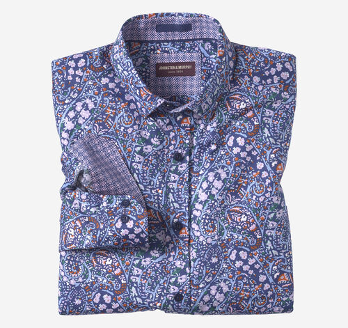 Printed Cotton Shirt - Navy Floral Paisley