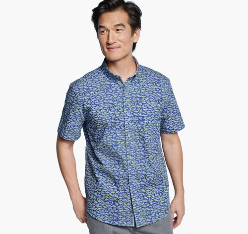 Printed Cotton Short-Sleeve Shirt - Navy Fishbone