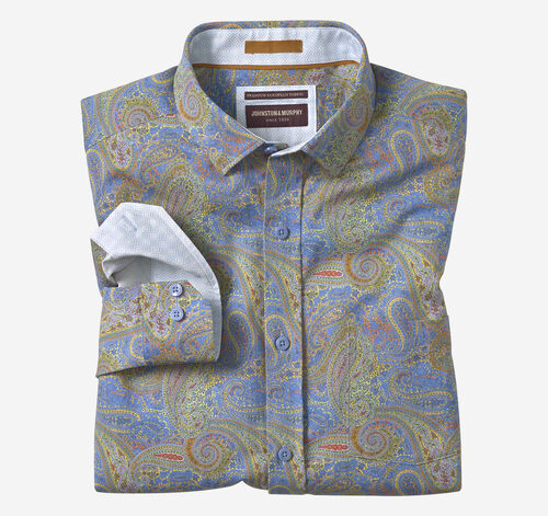 Printed Cotton Shirt - Blue Large Paisley