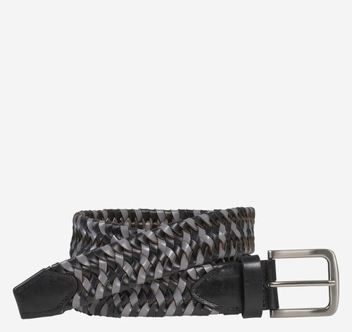 Woven Stretch-Leather Belt - Black/Gray