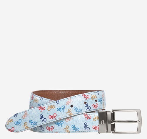 Reversible Printed Leather Belt - Tan/Bicycles