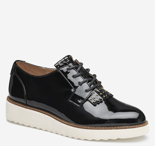 Mitzi Kiltie Oxford - Black Patent Sheepskin