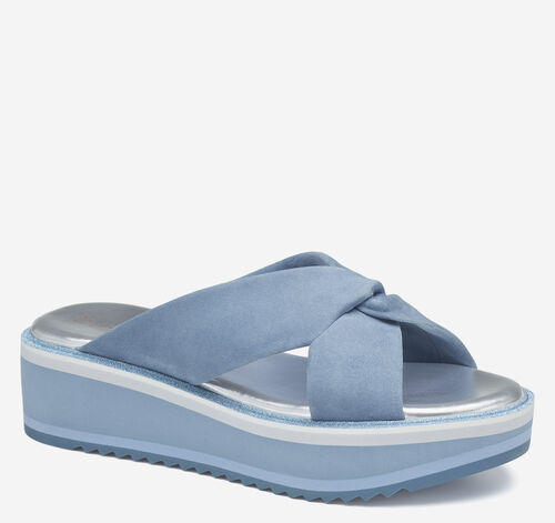 Grace Cross-Band Slide - Slate Blue Kid Suede